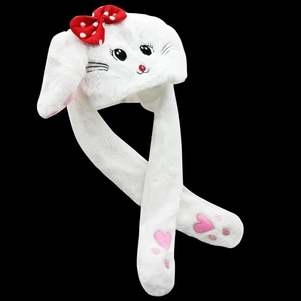 Kids White Bunny Hats Funny Plush Ears Moving Jumping Rabbit Hats for Christmas